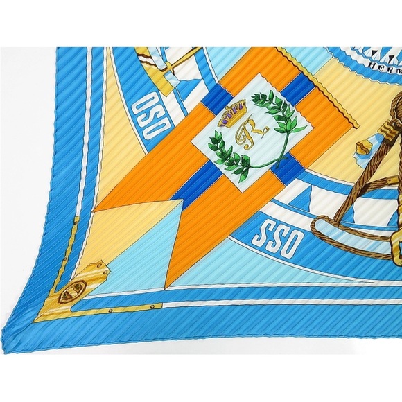 Hermes Blue and Gold Scarf - Picture 6 of 11